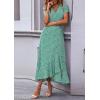 imagePRETTYGARDEN Womens Summer Maxi Dress Casual Wrap Floral Boho Short Sleeve V Neck Split Ruffle Beach Long DressesGreen