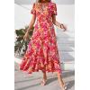 imagePRETTYGARDEN Womens Summer Maxi Dress Casual Wrap Floral Boho Short Sleeve V Neck Split Ruffle Beach Long DressesPink Yellow Floral