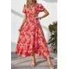 imagePRETTYGARDEN Womens Summer Maxi Dress Casual Wrap Floral Boho Short Sleeve V Neck Split Ruffle Beach Long DressesPink Yellow Floral