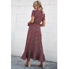 imagePRETTYGARDEN Womens Summer Maxi Dress Casual Wrap Floral Boho Short Sleeve V Neck Split Ruffle Beach Long DressesRed
