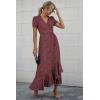 imagePRETTYGARDEN Womens Summer Maxi Dress Casual Wrap Floral Boho Short Sleeve V Neck Split Ruffle Beach Long DressesRed