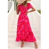 imagePRETTYGARDEN Womens Summer Maxi Dress Casual Wrap Floral Boho Short Sleeve V Neck Split Ruffle Beach Long DressesRed Floral