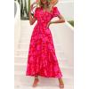 imagePRETTYGARDEN Womens Summer Maxi Dress Casual Wrap Floral Boho Short Sleeve V Neck Split Ruffle Beach Long DressesRed Floral