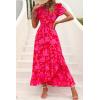 imagePRETTYGARDEN Womens Summer Maxi Dress Casual Wrap Floral Boho Short Sleeve V Neck Split Ruffle Beach Long DressesRed Floral