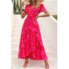imagePRETTYGARDEN Womens Summer Maxi Dress Casual Wrap Floral Boho Short Sleeve V Neck Split Ruffle Beach Long DressesRed Floral