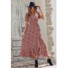 imagePRETTYGARDEN Womens Summer Maxi Dress Casual Wrap Floral Boho Short Sleeve V Neck Split Ruffle Beach Long DressesWine Red Floral