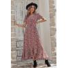 imagePRETTYGARDEN Womens Summer Maxi Dress Casual Wrap Floral Boho Short Sleeve V Neck Split Ruffle Beach Long DressesWine Red Floral