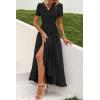 imagePRETTYGARDEN Womens Summer Maxi Dress Casual Wrap Floral Boho Short Sleeve V Neck Split Ruffle Beach Long DressesZblack