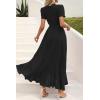 imagePRETTYGARDEN Womens Summer Maxi Dress Casual Wrap Floral Boho Short Sleeve V Neck Split Ruffle Beach Long DressesZblack