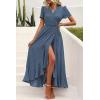 imagePRETTYGARDEN Womens Summer Maxi Dress Casual Wrap Floral Boho Short Sleeve V Neck Split Ruffle Beach Long DressesZblue