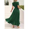 imagePRETTYGARDEN Womens Summer Maxi Dress Casual Wrap Floral Boho Short Sleeve V Neck Split Ruffle Beach Long DressesZdark Green