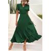 imagePRETTYGARDEN Womens Summer Maxi Dress Casual Wrap Floral Boho Short Sleeve V Neck Split Ruffle Beach Long DressesZdark Green
