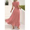 imagePRETTYGARDEN Womens Summer Maxi Dress Casual Wrap Floral Boho Short Sleeve V Neck Split Ruffle Beach Long DressesZpink