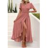 imagePRETTYGARDEN Womens Summer Maxi Dress Casual Wrap Floral Boho Short Sleeve V Neck Split Ruffle Beach Long DressesZpink