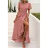 imagePRETTYGARDEN Womens Summer Maxi Dress Casual Wrap Floral Boho Short Sleeve V Neck Split Ruffle Beach Long DressesZpink