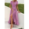 imagePRETTYGARDEN Womens Summer Maxi Dress Casual Wrap Floral Boho Short Sleeve V Neck Split Ruffle Beach Long DressesZpurple