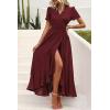 imagePRETTYGARDEN Womens Summer Maxi Dress Casual Wrap Floral Boho Short Sleeve V Neck Split Ruffle Beach Long DressesZwine Red