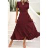 imagePRETTYGARDEN Womens Summer Maxi Dress Casual Wrap Floral Boho Short Sleeve V Neck Split Ruffle Beach Long DressesZwine Red