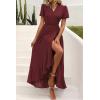imagePRETTYGARDEN Womens Summer Maxi Dress Casual Wrap Floral Boho Short Sleeve V Neck Split Ruffle Beach Long DressesZwine Red