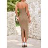 imagePRETTYGARDEN Womens Summer Maxi Dress Textured Bodycon Tube Off Shoulder Strapless Back Slit Long Party DressesKhaki