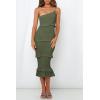 imagePRETTYGARDEN Womens Summer Midi Bodycon Dresses One Shoulder Strappy Tiered Ruffle Floral Boho Sun DressSolid Army Green