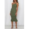 imagePRETTYGARDEN Womens Summer Midi Bodycon Dresses One Shoulder Strappy Tiered Ruffle Floral Boho Sun DressSolid Army Green