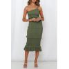 imagePRETTYGARDEN Womens Summer Midi Bodycon Dresses One Shoulder Strappy Tiered Ruffle Floral Boho Sun DressSolid Army Green