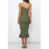 imagePRETTYGARDEN Womens Summer Midi Bodycon Dresses One Shoulder Strappy Tiered Ruffle Floral Boho Sun DressSolid Army Green