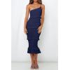 imagePRETTYGARDEN Womens Summer Midi Bodycon Dresses One Shoulder Strappy Tiered Ruffle Floral Boho Sun DressSolid Navy