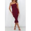 imagePRETTYGARDEN Womens Summer Midi Bodycon Dresses One Shoulder Strappy Tiered Ruffle Floral Boho Sun DressSolid Wine Red