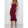 imagePRETTYGARDEN Womens Summer Midi Bodycon Dresses One Shoulder Strappy Tiered Ruffle Floral Boho Sun DressSolid Wine Red