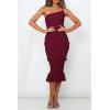 imagePRETTYGARDEN Womens Summer Midi Bodycon Dresses One Shoulder Strappy Tiered Ruffle Floral Boho Sun DressSolid Wine Red
