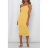 imagePRETTYGARDEN Womens Summer Midi Bodycon Dresses One Shoulder Strappy Tiered Ruffle Floral Boho Sun DressSolid Yellow