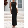 imagePRETTYGARDEN Womens Summer Wedding Guest Dresses 2025 Sleeveless Ruched Bodycon Fitted Maxi Long Cocktail Dress with SlitBlack