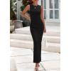 imagePRETTYGARDEN Womens Summer Wedding Guest Dresses 2025 Sleeveless Ruched Bodycon Fitted Maxi Long Cocktail Dress with SlitBlack