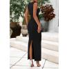 imagePRETTYGARDEN Womens Summer Wedding Guest Dresses 2025 Sleeveless Ruched Bodycon Fitted Maxi Long Cocktail Dress with SlitBlack