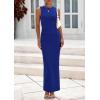 imagePRETTYGARDEN Womens Summer Wedding Guest Dresses 2025 Sleeveless Ruched Bodycon Fitted Maxi Long Cocktail Dress with SlitBlue