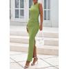 imagePRETTYGARDEN Womens Summer Wedding Guest Dresses 2025 Sleeveless Ruched Bodycon Fitted Maxi Long Cocktail Dress with SlitGreen
