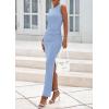 imagePRETTYGARDEN Womens Summer Wedding Guest Dresses 2025 Sleeveless Ruched Bodycon Fitted Maxi Long Cocktail Dress with SlitLight Blue