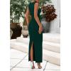imagePRETTYGARDEN Womens Summer Wedding Guest Dresses 2025 Sleeveless Ruched Bodycon Fitted Maxi Long Cocktail Dress with SlitOlive Green