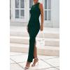 imagePRETTYGARDEN Womens Summer Wedding Guest Dresses 2025 Sleeveless Ruched Bodycon Fitted Maxi Long Cocktail Dress with SlitOlive Green