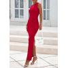 imagePRETTYGARDEN Womens Summer Wedding Guest Dresses 2025 Sleeveless Ruched Bodycon Fitted Maxi Long Cocktail Dress with SlitRed