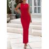 imagePRETTYGARDEN Womens Summer Wedding Guest Dresses 2025 Sleeveless Ruched Bodycon Fitted Maxi Long Cocktail Dress with SlitRed