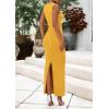imagePRETTYGARDEN Womens Summer Wedding Guest Dresses 2025 Sleeveless Ruched Bodycon Fitted Maxi Long Cocktail Dress with SlitYellow