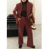 imagePRETTYGARDEN Womens Two Piece Outfits Dressy Blazer Jacket Wide Leg Pants 2025 Fall Business Casual Office Work Suit SetsBrown Red