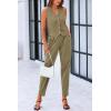 imagePRETTYGARDEN Womens Two Piece Outfits Summer V Neck Button Front Cropped Tank Tops Vest Pockets Pants Cotton Matching SetsArmy Green
