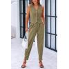 imagePRETTYGARDEN Womens Two Piece Outfits Summer V Neck Button Front Cropped Tank Tops Vest Pockets Pants Cotton Matching SetsArmy Green