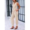 imagePRETTYGARDEN Womens Two Piece Outfits Summer V Neck Button Front Cropped Tank Tops Vest Pockets Pants Cotton Matching SetsBeige