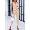 imagePRETTYGARDEN Womens Two Piece Outfits Summer V Neck Button Front Cropped Tank Tops Vest Pockets Pants Cotton Matching SetsBeige