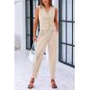 imagePRETTYGARDEN Womens Two Piece Outfits Summer V Neck Button Front Cropped Tank Tops Vest Pockets Pants Cotton Matching SetsBeige